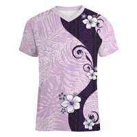 Polynesia Hibiscus Women V-Neck T-Shirt Thistle Curve Motif - Polynesian Pride