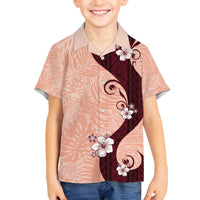 Polynesia Hibiscus Family Matching Off The Shoulder Long Sleeve Dress and Hawaiian Shirt Rose Bud Curve Motif LT05 Son's Shirt Red - Polynesian Pride