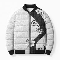 Polynesia Hibiscus Bomber Puffer Jacket White Curve Motif - Polynesian Pride