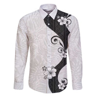 Polynesia Hibiscus Family Matching Off The Shoulder Long Sleeve Dress and Hawaiian Shirt White Curve Motif - Polynesian Pride