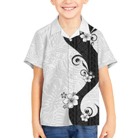Polynesia Hibiscus Family Matching Off Shoulder Maxi Dress and Hawaiian Shirt White Curve Motif - Polynesian Pride