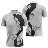Polynesia Hibiscus Zipper Polo Shirt White Curve Motif - Polynesian Pride