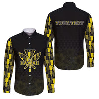 Personalised Aloha Hawaii Kahili Family Matching Puletasi and Hawaiian Shirt Kanaka Maoli With Kakau Pattern LT05 Dad's Shirt - Long Sleeve Black - Polynesian Pride