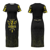 Personalised Aloha Hawaii Kahili Family Matching Short Sleeve Bodycon Dress and Hawaiian Shirt Kanaka Maoli With Kakau Pattern