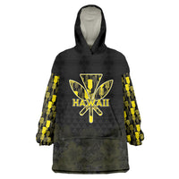 Personalised Aloha Hawaii Kahili Wearable Blanket Hoodie Kanaka Maoli With Kakau Pattern