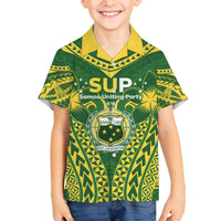Samoa SUP Family Matching Off The Shoulder Long Sleeve Dress and Hawaiian Shirt Samoan Coat Of Arms LT05 Son's Shirt Green - Polynesian Pride