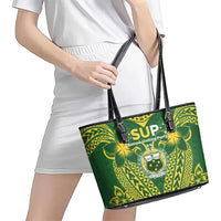 Samoa SUP Leather Tote Bag Samoan Coat Of Arms - Polynesian Pride