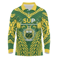Samoa SUP Long Sleeve Polo Shirt Samoan Coat Of Arms - Polynesian Pride