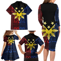 Philippines Sun Star Family Matching Long Sleeve Bodycon Dress and Hawaiian Shirt Igorot Tribal Inspiration LT05 - Polynesian Pride