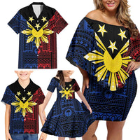Philippines Sun Star Family Matching Off Shoulder Short Dress and Hawaiian Shirt Igorot Tribal Inspiration LT05 - Polynesian Pride