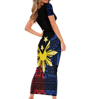 Philippines Sun Star Family Matching Short Sleeve Bodycon Dress and Hawaiian Shirt Igorot Tribal Inspiration LT05 - Polynesian Pride