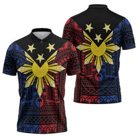 Philippines Sun Star Zipper Polo Shirt Igorot Tribal Inspiration - Polynesian Pride