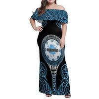 Personalized Fiji Obstacle Race 2023 Family Matching Off Shoulder Maxi Dress and Hawaiian Shirt Go Champion LT05 Mom's Dress Blue - Polynesian Pride