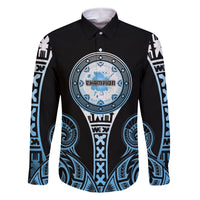 Personalized Fiji Obstacle Race 2023 Family Matching Off Shoulder Short Dress and Hawaiian Shirt Go Champion LT05 Dad's Shirt - Long Sleeve Blue - Polynesian Pride