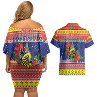 New Caledonia Christmas Couples Matching Off Shoulder Short Dress and Hawaiian Shirt Kanaky Poinsettia Joyeux Noel LT05 - Polynesian Pride