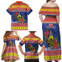 New Caledonia Christmas Family Matching Off Shoulder Maxi Dress and Hawaiian Shirt Kanaky Poinsettia Joyeux Noel LT05 - Polynesian Pride