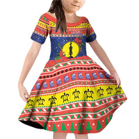 New Caledonia Christmas Family Matching Off Shoulder Short Dress and Hawaiian Shirt Kanaky Poinsettia Joyeux Noel LT05 Daughter's Dress Red - Polynesian Pride