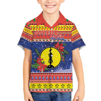 New Caledonia Christmas Family Matching Puletasi and Hawaiian Shirt Kanaky Poinsettia Joyeux Noel LT05 Son's Shirt Red - Polynesian Pride
