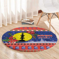 New Caledonia Christmas Round Carpet Kanaky Poinsettia Joyeux Noel