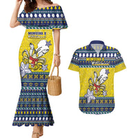 Niue The Rock Christmas Couples Matching Mermaid Dress and Hawaiian Shirt Niuean Crab Monuina E Kilisimasi LT05 Blue - Polynesian Pride