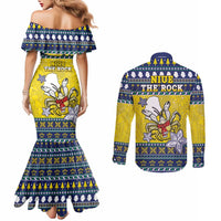 Niue The Rock Christmas Couples Matching Mermaid Dress and Long Sleeve Button Shirt Niuean Crab Monuina E Kilisimasi LT05 - Polynesian Pride