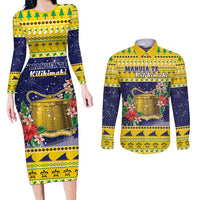 Tokelau Christmas Couples Matching Long Sleeve Bodycon Dress and Long Sleeve Button Shirt Tokelauan Badge Manuia Te Kilihimahi LT05 Yellow - Polynesian Pride