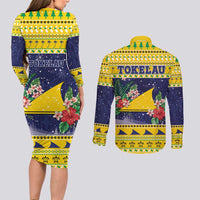 Tokelau Christmas Couples Matching Long Sleeve Bodycon Dress and Long Sleeve Button Shirt Tokelauan Badge Manuia Te Kilihimahi LT05 - Polynesian Pride