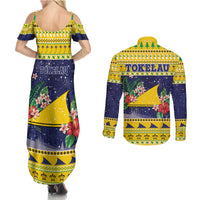 Tokelau Christmas Couples Matching Summer Maxi Dress and Long Sleeve Button Shirt Tokelauan Badge Manuia Te Kilihimahi LT05 - Polynesian Pride