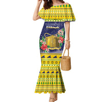 Tokelau Christmas Family Matching Mermaid Dress and Hawaiian Shirt Tokelauan Badge Manuia Te Kilihimahi LT05 Mom's Dress Yellow - Polynesian Pride