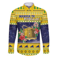 Tokelau Christmas Family Matching Off Shoulder Short Dress and Hawaiian Shirt Tokelauan Badge Manuia Te Kilihimahi LT05 Dad's Shirt - Long Sleeve Yellow - Polynesian Pride