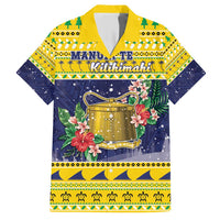 Tokelau Christmas Family Matching Short Sleeve Bodycon Dress and Hawaiian Shirt Tokelauan Badge Manuia Te Kilihimahi LT05 Dad's Shirt - Short Sleeve Yellow - Polynesian Pride