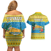 Tuvalu Christmas Couples Matching Off Shoulder Short Dress and Hawaiian Shirt Coat Of Arms Manuia Te Kilisimasi LT05 - Polynesian Pride