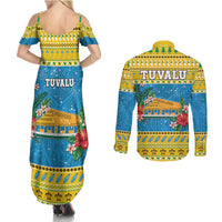 Tuvalu Christmas Couples Matching Summer Maxi Dress and Long Sleeve Button Shirt Coat Of Arms Manuia Te Kilisimasi LT05 - Polynesian Pride