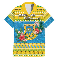 Tuvalu Christmas Family Matching Mermaid Dress and Hawaiian Shirt Coat Of Arms Manuia Te Kilisimasi LT05 Dad's Shirt - Short Sleeve Yellow - Polynesian Pride