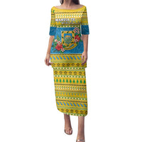 Tuvalu Christmas Family Matching Puletasi and Hawaiian Shirt Coat Of Arms Manuia Te Kilisimasi LT05 Mom's Dress Yellow - Polynesian Pride