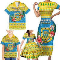 Tuvalu Christmas Family Matching Short Sleeve Bodycon Dress and Hawaiian Shirt Coat Of Arms Manuia Te Kilisimasi LT05 - Polynesian Pride