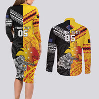 New Zealand And Papua New Guinea Rugby Custom Couples Matching Long Sleeve Bodycon Dress and Long Sleeve Button Shirt Maori Kiwi With Bird of Paradise LT05 - Polynesian Pride