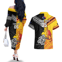 New Zealand And Papua New Guinea Rugby Custom Couples Matching Off The Shoulder Long Sleeve Dress and Hawaiian Shirt Maori Kiwi With Bird of Paradise LT05 - Polynesian Pride