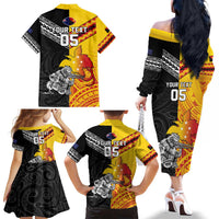 New Zealand And Papua New Guinea Rugby Custom Family Matching Off The Shoulder Long Sleeve Dress and Hawaiian Shirt Maori Kiwi With Bird of Paradise LT05 - Polynesian Pride