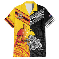 New Zealand And Papua New Guinea Rugby Custom Family Matching Off The Shoulder Long Sleeve Dress and Hawaiian Shirt Maori Kiwi With Bird of Paradise LT05 Dad's Shirt - Short Sleeve Black - Polynesian Pride