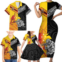 New Zealand And Papua New Guinea Rugby Custom Family Matching Short Sleeve Bodycon Dress and Hawaiian Shirt Maori Kiwi With Bird of Paradise LT05 - Polynesian Pride