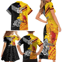 New Zealand And Papua New Guinea Rugby Custom Family Matching Short Sleeve Bodycon Dress and Hawaiian Shirt Maori Kiwi With Bird of Paradise LT05 - Polynesian Pride