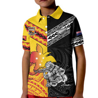 New Zealand And Papua New Guinea Rugby Custom Kid Polo Shirt Maori Kiwi With Bird of Paradise LT05 Kid Black - Polynesian Pride