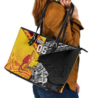 New Zealand And Papua New Guinea Rugby Custom Leather Tote Bag Maori Kiwi With Bird of Paradise LT05 - Polynesian Pride