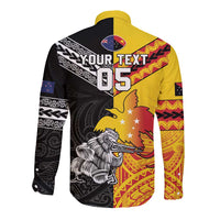 New Zealand And Papua New Guinea Rugby Custom Long Sleeve Button Shirt Maori Kiwi With Bird of Paradise LT05 - Polynesian Pride