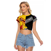 New Zealand And Papua New Guinea Rugby Custom Raglan Cropped T Shirt Maori Kiwi With Bird of Paradise LT05 Female Black - Polynesian Pride