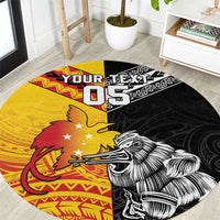 New Zealand And Papua New Guinea Rugby Custom Round Carpet Maori Kiwi With Bird of Paradise LT05 Black - Polynesian Pride