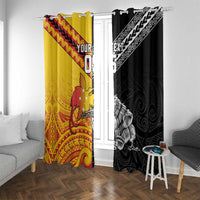 New Zealand And Papua New Guinea Rugby Custom Window Curtain Maori Kiwi With Bird of Paradise LT05 With Grommets Black - Polynesian Pride