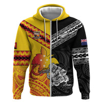 New Zealand And Papua New Guinea Rugby Custom Zip Hoodie Maori Kiwi With Bird of Paradise LT05 Zip Hoodie Black - Polynesian Pride