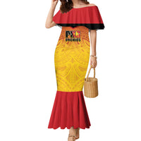 Papua New Guinea Rugby Custom Family Matching Mermaid Dress and Hawaiian Shirt Go Orchids Pacific Champions LT05 Mom's Dress Yellow - Polynesian Pride